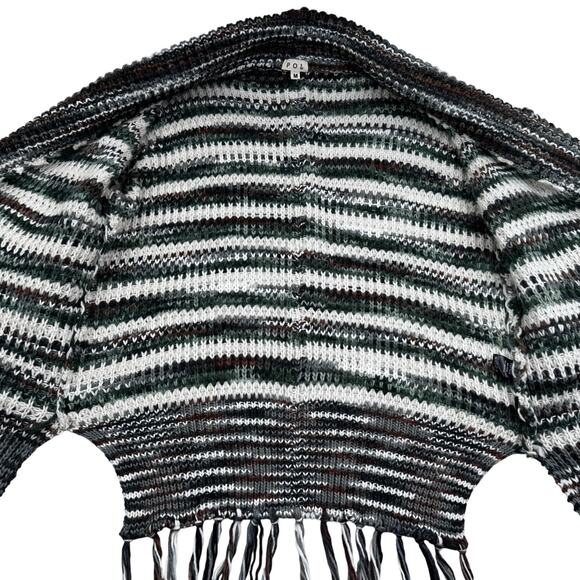 POL Striped Oversized Chunky Boho Knit Fringe Tassel Cardigan Women's Size M - Picture 4 of 12
